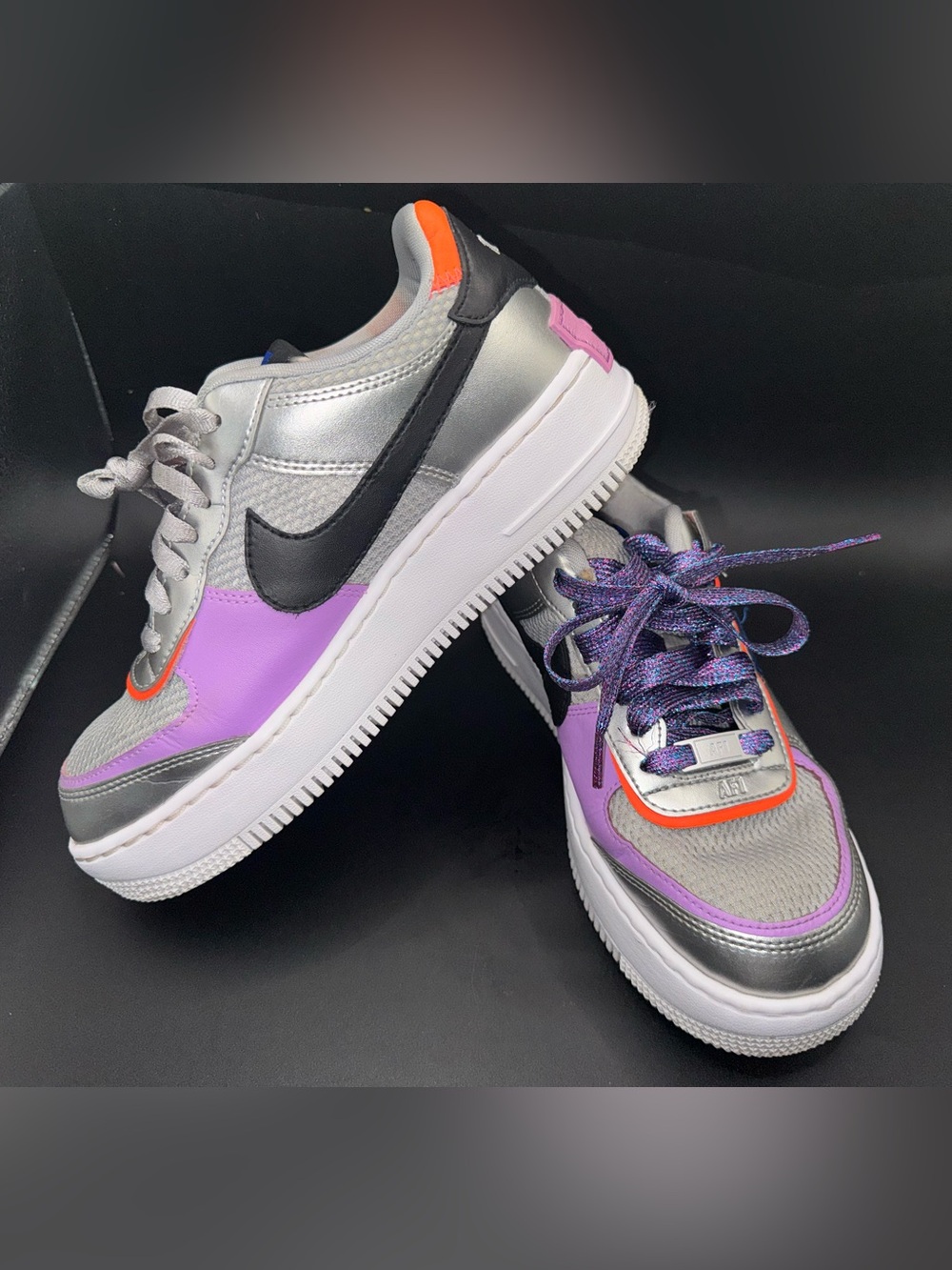 Nike Air Force 1 Shadow Metallic Silver Hyper Blue Pink Sneakers Women’s 7.5 - Picture 15 of 17